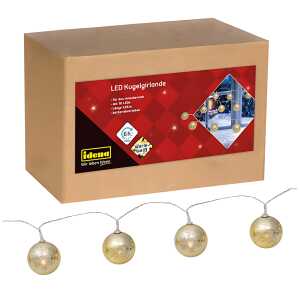 Kugelgirlande gold 10 LED ww Ø 5cm 6h Timer, 10 goldene Kugeln 1,65m