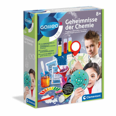 Galileo Lab Geheimnisse  der Chemie, Inhalt: Lackmuspapier, Mischungen, Filter, Trichter, Spatel,, Entschlüsselungsrad und mehr, am 8 Jahren, Clementoni