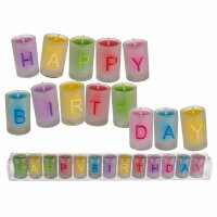 Kerzen im Glas 3x5cm 13er  Happy Birthday bunt, 13er Set...