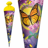 Motiv-Schultüte Schmetterling 70cm rund Rot(h)-Spitze Filzverschluss