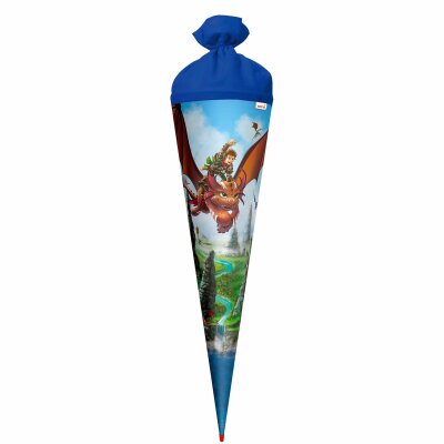 Motiv-Schultüte Drachenjäger 70cm rund Rot(h)-Spitze Filzverschluss