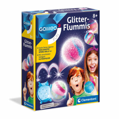 Galileo Fun Glitter  Flummis, Minilabor, mit farbigem Pulver und Handbuch, ab 8 Jahren,, Clementoni