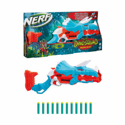 Nerf DinoSquad Tricera  Blast mit 12 Elite Darts, Maße: 29x54x6cm, integrierte Dartaufbewahrung für 12 Darts,, mit 3 Darts beladbar, ab 8 Jahren, Hasbro