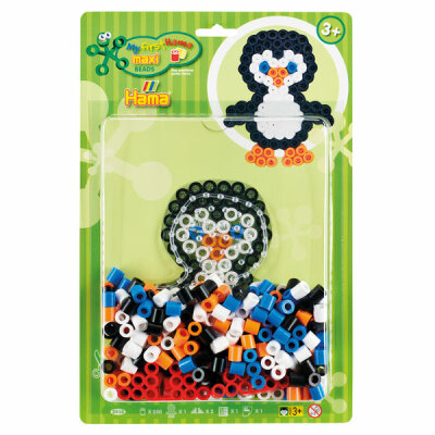 DAN IMPORT  Hama Perlen maxi 250er  Set Pinguin mit Zubehör, Inhalt: 1 Stiftplatte (Pinguin), Anleitung, Bügelpapier,, 2 Motivstützen,, fördert Kreativität und Koordination von Augen und Hand,, ab 3 Jahren