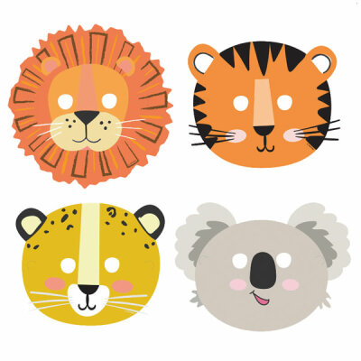 AMSCAN EUROPE  Masken 6 Stück  Get Wild 4 Tiere, Löwe, Tiger, Leopard, Koala, Amscan