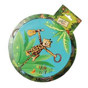 Giraffenaffen Tamburin 4,7x15cm bunt, komplett bedruckt, aus Naturholz