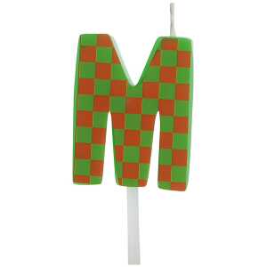 Buchstabenkerze M grün rot Kacheln, zur Dekoration von Kuchen,