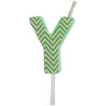Buchstabenkerze Y grün weiß gezackt, zur...