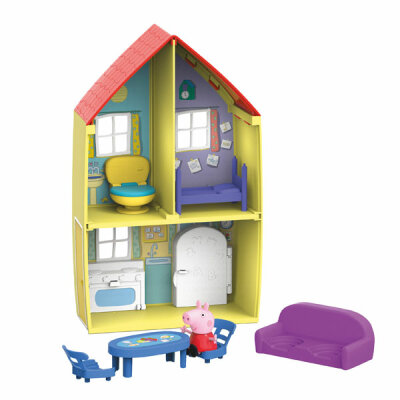 HASBRO EUROPEAN  Peppa Pig Peppas Haus  Spielhaus mit 3 Zimmern, enthält 6 Accessoires: ein Bett,, einen Tisch mit Stühlen, ein Sofa und eine Toilette,, Kühlschrank und Ofen mit bewegliche Türen,, ab 3 Jahren, Hasbro