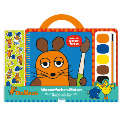 TROETSCH VERLAG  Wasserfarben Malset  Die Maus mit Farbpalette, mit Pinsel, Farbkasten mit 6 Wasserfarben, 1 Malbuch,, Sticker, Maße: 34 x 31 cm, 40 Seiten, Trötsch