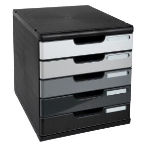Schubladenbox MODULO 5 Schubladen A4+ schwarz Schublade: grau