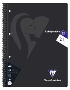 Clairefontaine Collegeblock 80 Bl 90g Lin sort