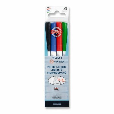 KOH Fineliner " farblich sortiert " Kunststoff- Rundspitze / 0,3 mm Strichstärke, im 4er Pack