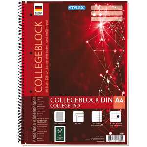 STY Collegeblock mit Rand A4 kariert 80 Blatt perf.