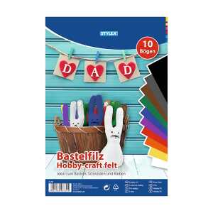 STY Bastelfilz 20 x 30 cm - 10 Bogen farblich sortiert