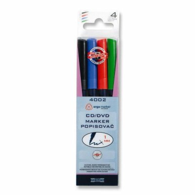 KOH Marker Permanent- Marker CD / DVD / Blu-ray´s - farblich sortiert / 1,0 - 2,0 mm Rundspitze, im 4er Pack