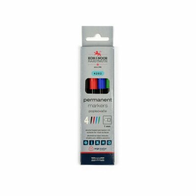 KOH Marker Permanent- Marker 1,0 - 2,0 mm Rundspitze / farblich sortiert ( 4202 ) , im 4er Pack