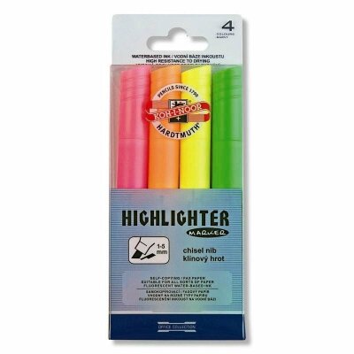 KOH Textmarker - Keilspitze " NEON sortiert " Strichstärke 1 - 4 mm, im 4er Pack