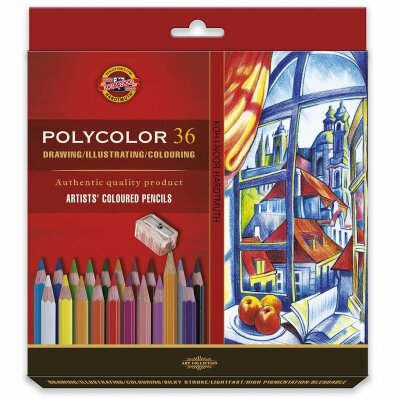 KOH Polycolor- Künstlerfarbstifte 36er Pack inklusive Anspitzer u. 2 Graphitstifte