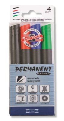 KOH Marker Permanent- Marker 2,5 mm Rundspitze   ( 4005 ) , farblich sortiert im 4er Pack