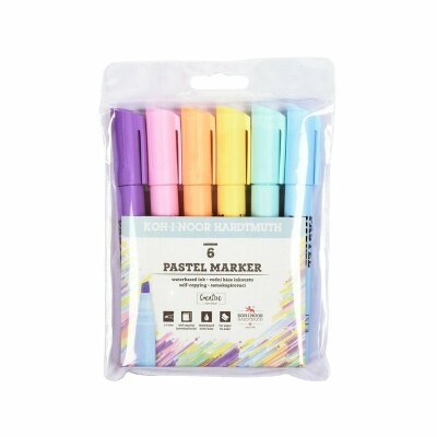 KOH Textmarker - Keilspitze " PASTEL sortiert " Strichstärke 1 - 5 mm, im 6er Pack