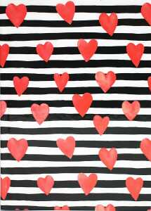 ADINA Notizbuch A5 fester Deckel dot rote Herzen auf schwweiß Streifen