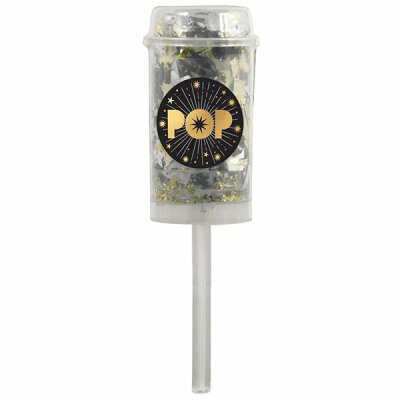 Confetti Popper  Push Pop 18,4cm, silber, schwarz, gold, Amscan