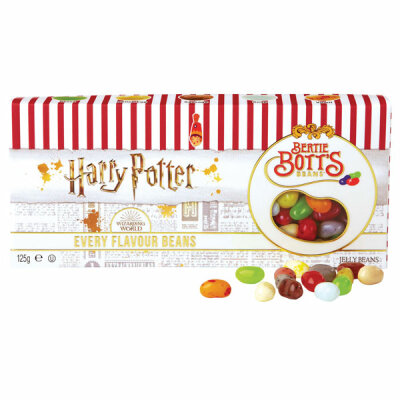 Jelly Beans Harry Potter  Bertie Botts 120g, Bertie Botts Bohnen Geschenkverpackung - ungewöhnliche, Geschmackssorten wie Seife, Schwarzer Pfeffer und Dreck,, Starkfried,