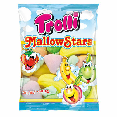 Trolli Mallow Star  150g, Schaumzuckerstücke Apfel, Pfirsich Banane und Erdbeere