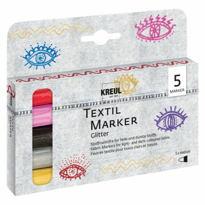 KREUL Textil Marker Glitter medium 5er Set