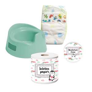 Heless Töpfchenset Pinguin, Windel, Toilettenpapier, Cremedose