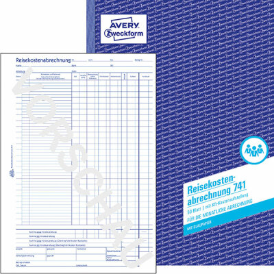 Avery Zweckform 741 Reisekostenabrechnung, DIN A4, für monatliche Abrechnung, 50 Blatt, weiß