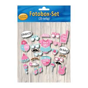 Fotobox-Set Baby Girl 25teilig, Haltestäbchen und Klebepunkten