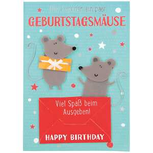Designers Klappkarte Motiv 30, Hier kommen ein paar Geburtstagsmäuse
