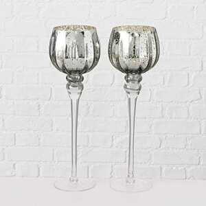 Windlichter Manou 3er Set Glas grau gold