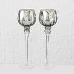 Windlichter Manou 3er Set Glas grau gold