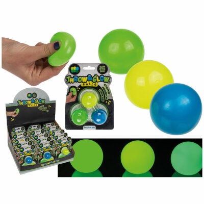 Quetschball 4cm 3er  leuchtet im Dunkeln, Throw and Glow Balls, Out of the Blue