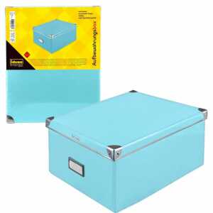 Box türkis mit Deckel 36x28x17cm, Aufbewahrungsbox, Karton/Metall
