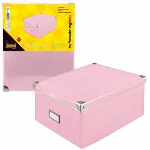 Box pink mit Deckel 36x28x17cm, Aufbewahrungsbox, Karton/Metall