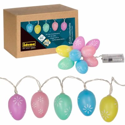 Idena LED Lichterkette  Ostern Flower 10LED 6cm, für Innen, bunte Eier,, 6h-Timer, Zuleitung 30cm, Lampenabstand 10cm,, Batteriebetrieben 2xAA (nicht enthalten),, transparentes Kabel