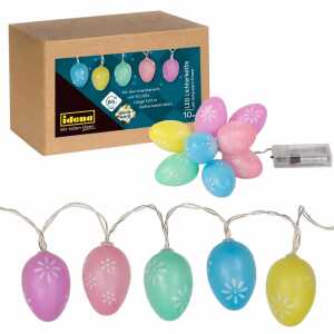 Lichterkette Ostern Flower 10LED 6cm, für Innen, bunte Eier, 6h-Timer