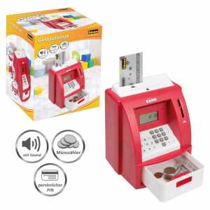 Geldautomat rot digitale Spardose Sound Grundfunktionen Bankautomaten