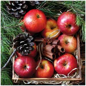 Serviette 33x33cm Red Apples in Wooden Box, 3-lagig, 20 Stück,