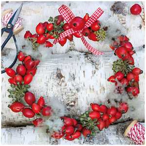 Serviette 33x33cm Wreath of Rose Hips, 3-lagig, 20 Stück, ti-flair Jet