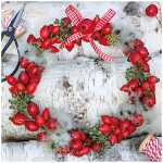 Serviette 33x33cm Wreath of Rose Hips, 3-lagig, 20...