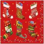 Serviette 33x33cm Colurful Christmas, Stocking, 3-lagig,...