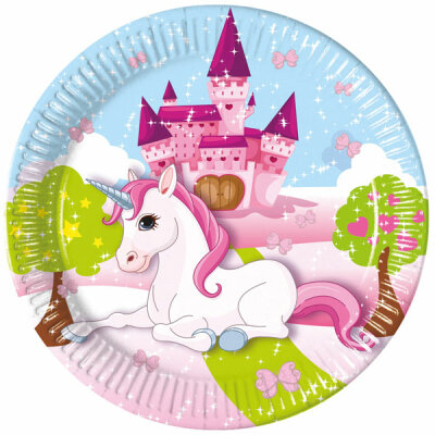 Pappteller 23cm FSC-Mix  8er Einhorn, Unicorn, Procos