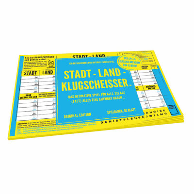 Pegasus Spielblock  Stadt Land Klugscheisser, 50 Blatt, Version des Klassikers Stadt, Land, Fluss,, für 2 bis 12 Spieler, Spieldauer 15-45 min, ab 6 Jahren