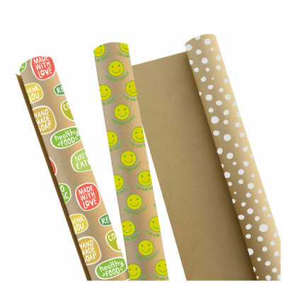 Geschenkpapier 2mx70cm  Greenline 3fach sortiert, auf Rolle, 60g/qm Recycling Papier, Greenline, Florio Carta