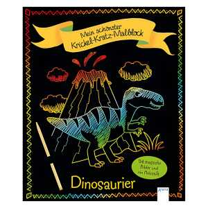 Krickel-Kratz-Malblock Dinosaurier, Kratzbuch mit Holzstift,